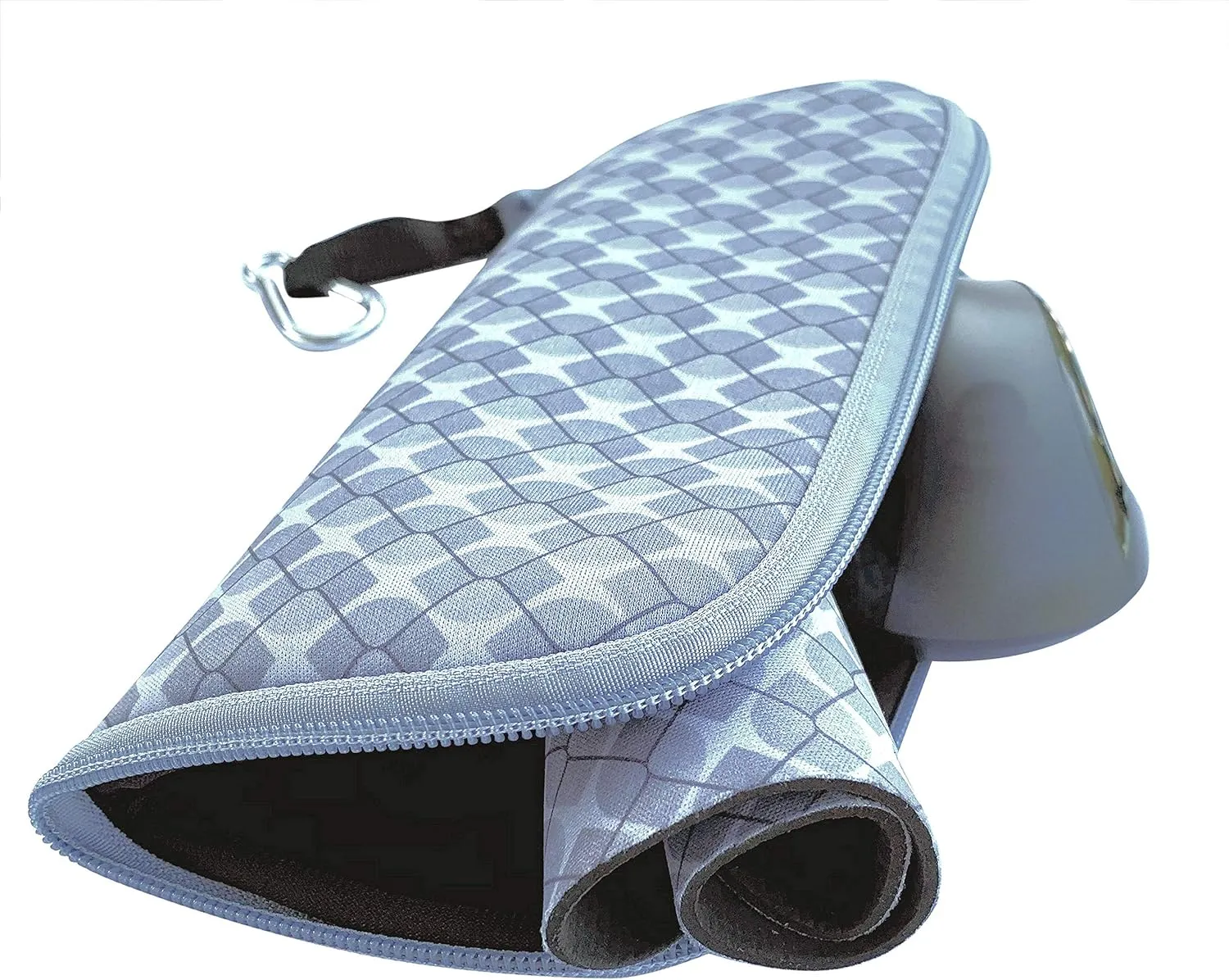 New Travel Mouse Case Electronics Organizer Bag | Laptop Cord Cable Accessory Pouch with Extra Rolled Up Travel Mouse Pad | Pouch Also Unzips Flat Into Mouse Pad (Grey Geo Waves)