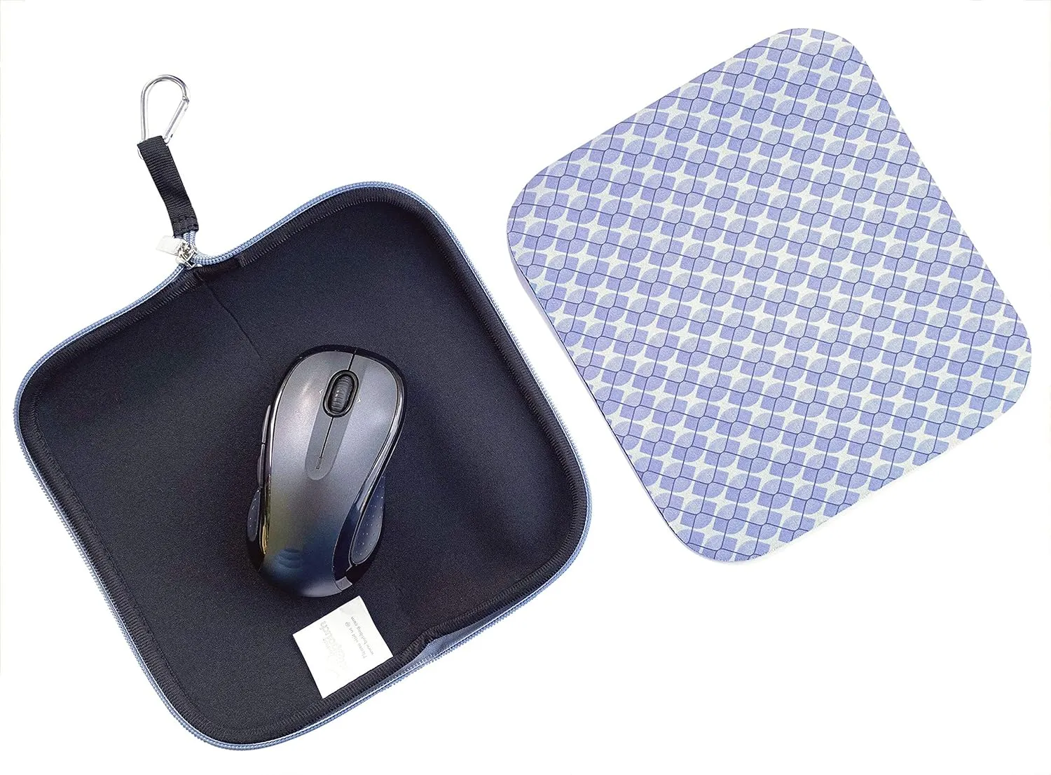 New Travel Mouse Case Electronics Organizer Bag | Laptop Cord Cable Accessory Pouch with Extra Rolled Up Travel Mouse Pad | Pouch Also Unzips Flat Into Mouse Pad (Grey Geo Waves)