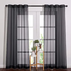NICETOWN Sheer Window Curtain 84" - Ring Top Window Treatments Home Decorations Voile Panels Drapes with for Living Room/Patio Door (54 Inches Wide, Black, 2 Panels)