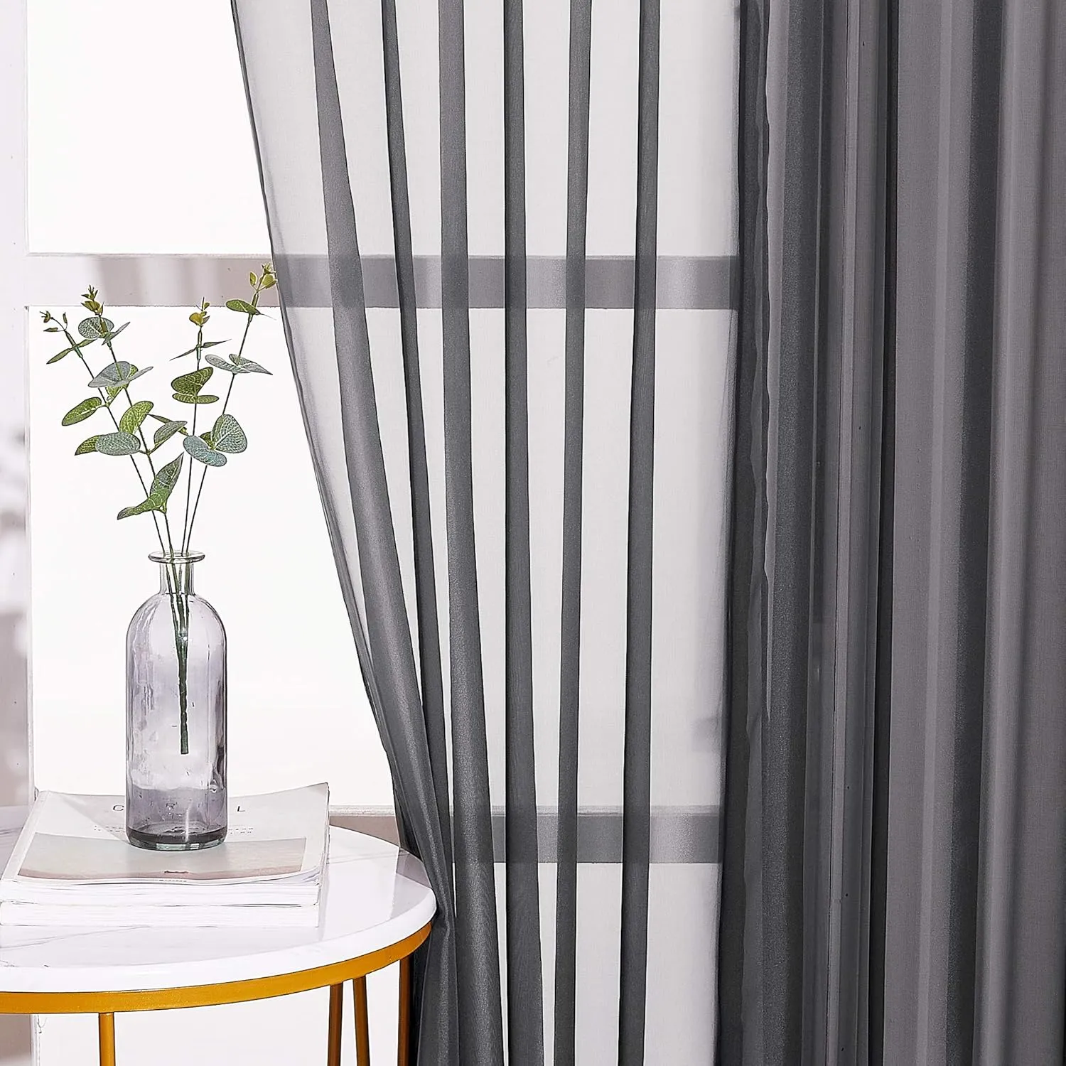 NICETOWN Sheer Window Curtain 84" - Ring Top Window Treatments Home Decorations Voile Panels Drapes with for Living Room/Patio Door (54 Inches Wide, Black, 2 Panels)