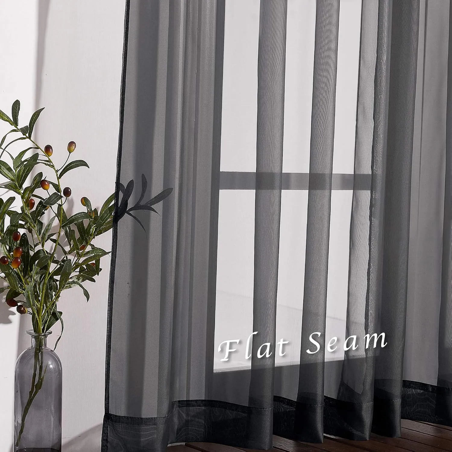 NICETOWN Sheer Window Curtain 84" - Ring Top Window Treatments Home Decorations Voile Panels Drapes with for Living Room/Patio Door (54 Inches Wide, Black, 2 Panels)
