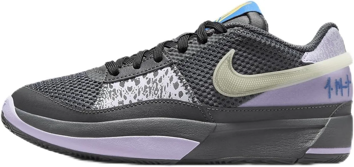 Nike Ja 1 Big Kids' Basketball Shoes (DX2294-002, Iron Grey/Lilac Bloom/Light Photo Blue/Glow) Size 6