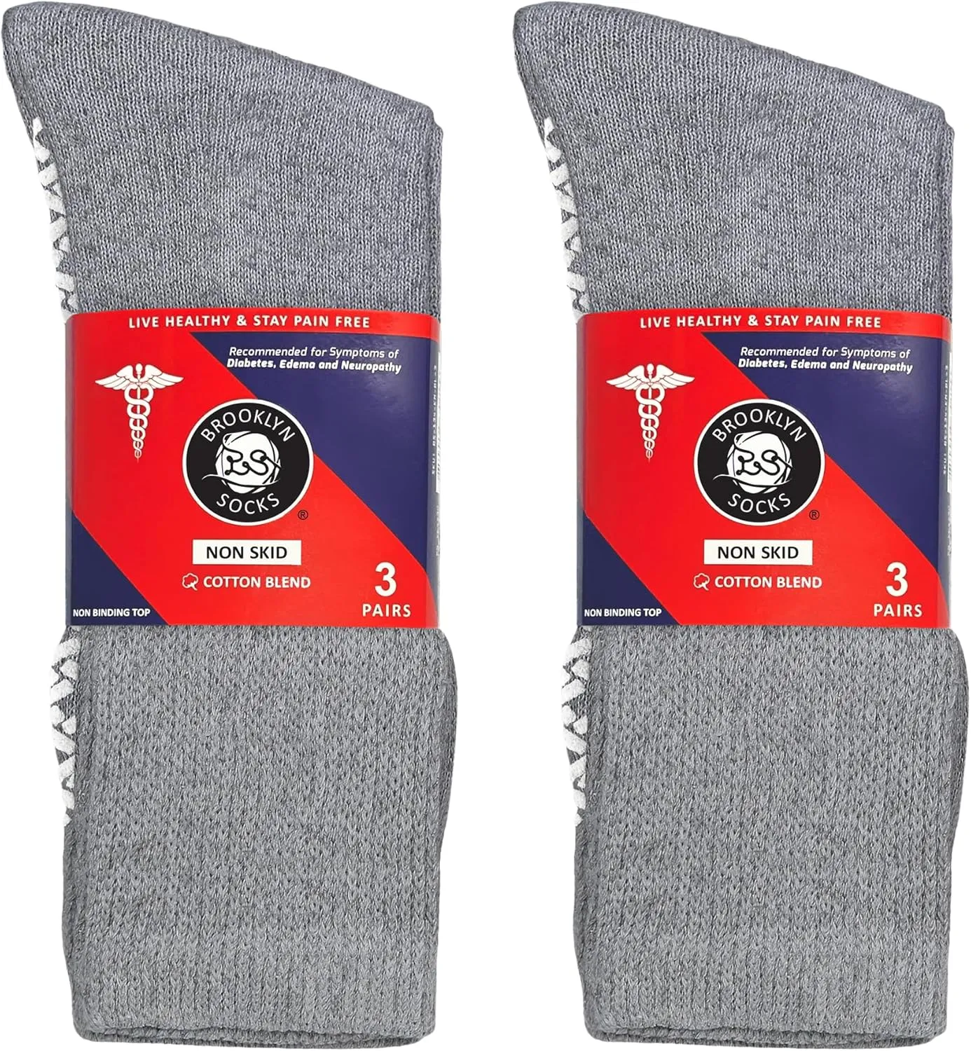Non-Skid Cotton Diabetic Neuropathy Crew Socks, Non-Binding Traction Control Multipack