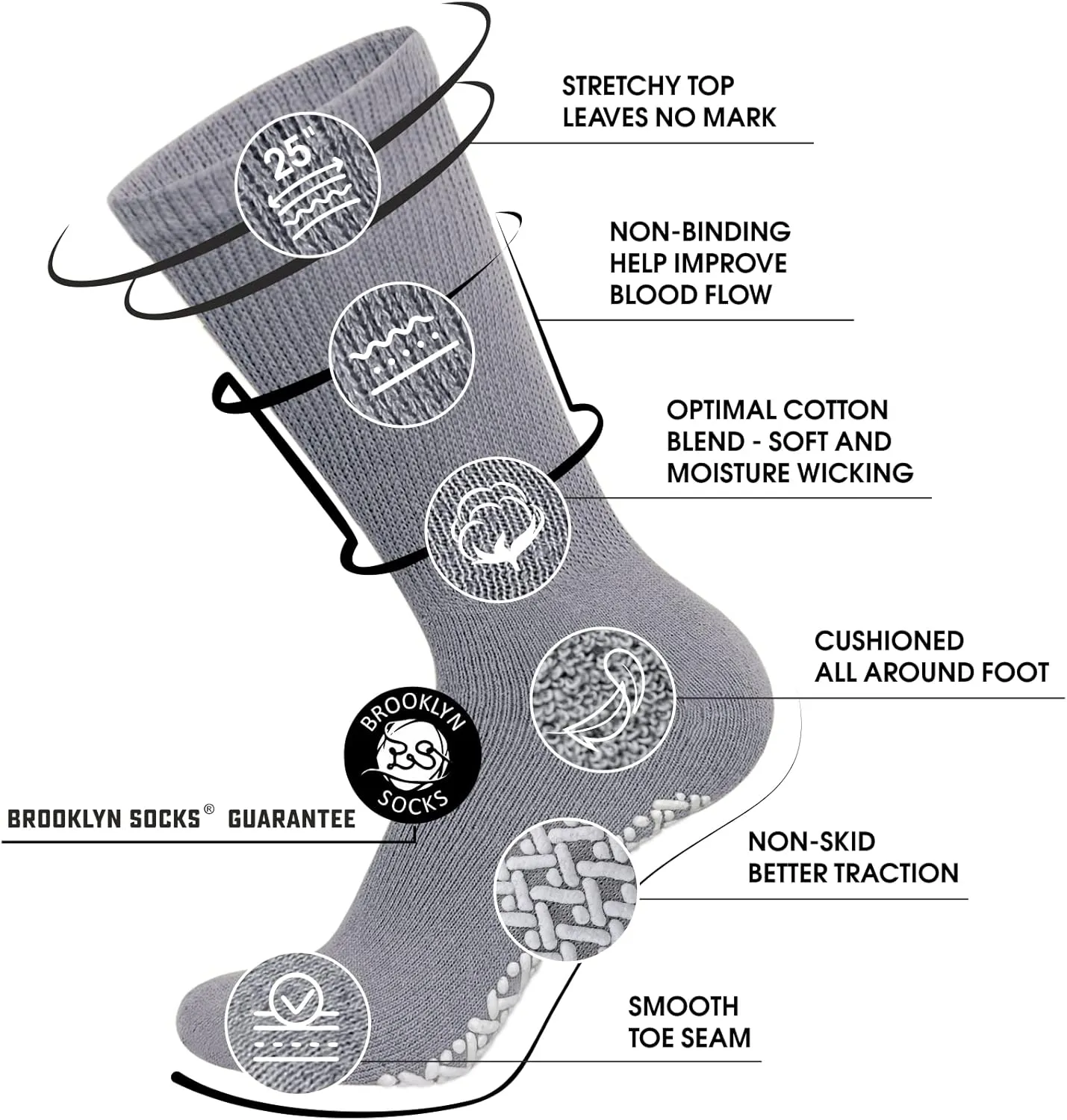 Non-Skid Cotton Diabetic Neuropathy Crew Socks, Non-Binding Traction Control Multipack