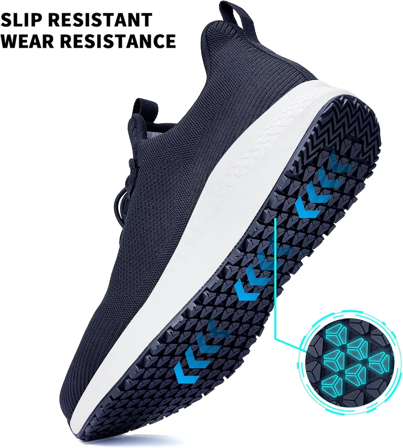 Non Slip Shoes for Men Food Service, Waterproof Work Shoes Restaurant,Slip On Resistant Sneakers, Breathable, Lightweight Walking Shoes for Kitchen and Restaurant Work Black
