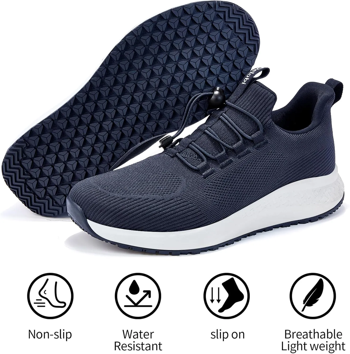 Non Slip Shoes for Men Food Service, Waterproof Work Shoes Restaurant,Slip On Resistant Sneakers, Breathable, Lightweight Walking Shoes for Kitchen and Restaurant Work Black