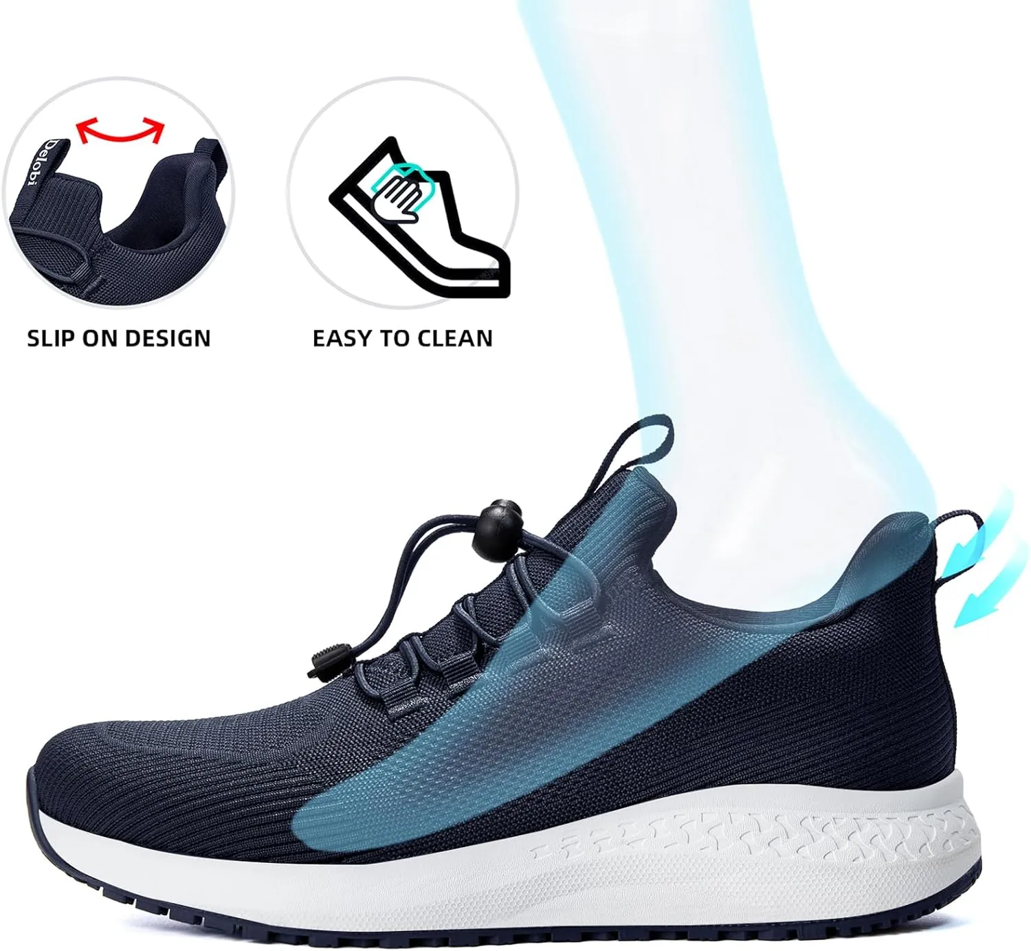 Non Slip Shoes for Men Food Service, Waterproof Work Shoes Restaurant,Slip On Resistant Sneakers, Breathable, Lightweight Walking Shoes for Kitchen and Restaurant Work Black