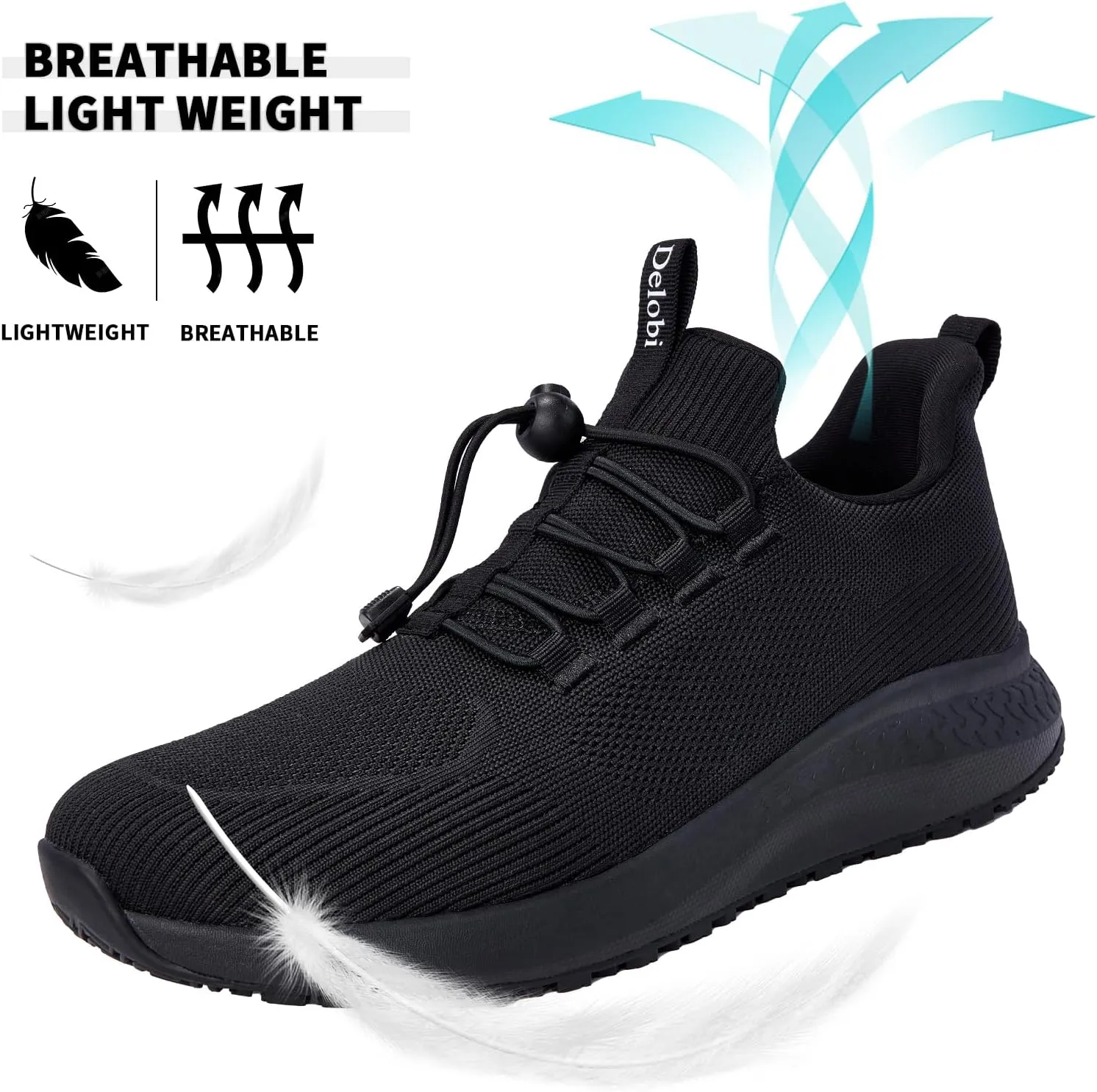 Non Slip Shoes for Men Food Service, Waterproof Work Shoes Restaurant,Slip On Resistant Sneakers, Breathable, Lightweight Walking Shoes for Kitchen and Restaurant Work Black