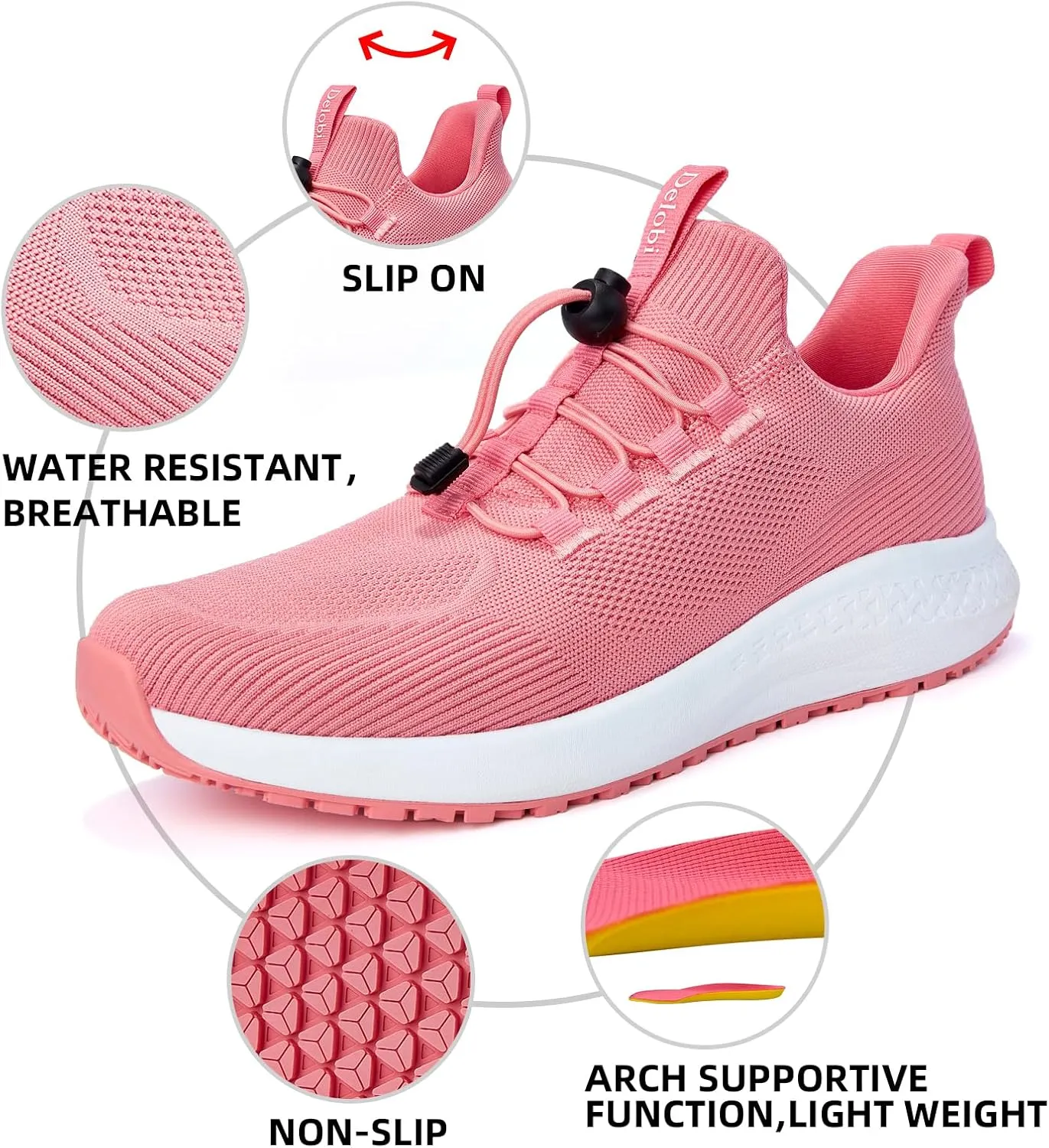 Non Slip Shoes for Women - Food Service & Restaurant, Waterproof Breathable, Lightweight Slip Resistant Sneakers for Kitchen & Nurse