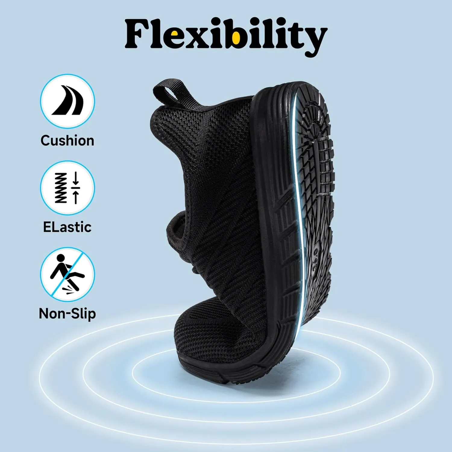 Non Slip Work Shoes for Mens Slip On Sneakers Waterproof Chef Kitchen Shoe Comfortable Slip Resistant Restaurant Footwear Hombre Zapatos de Trabajo, Black