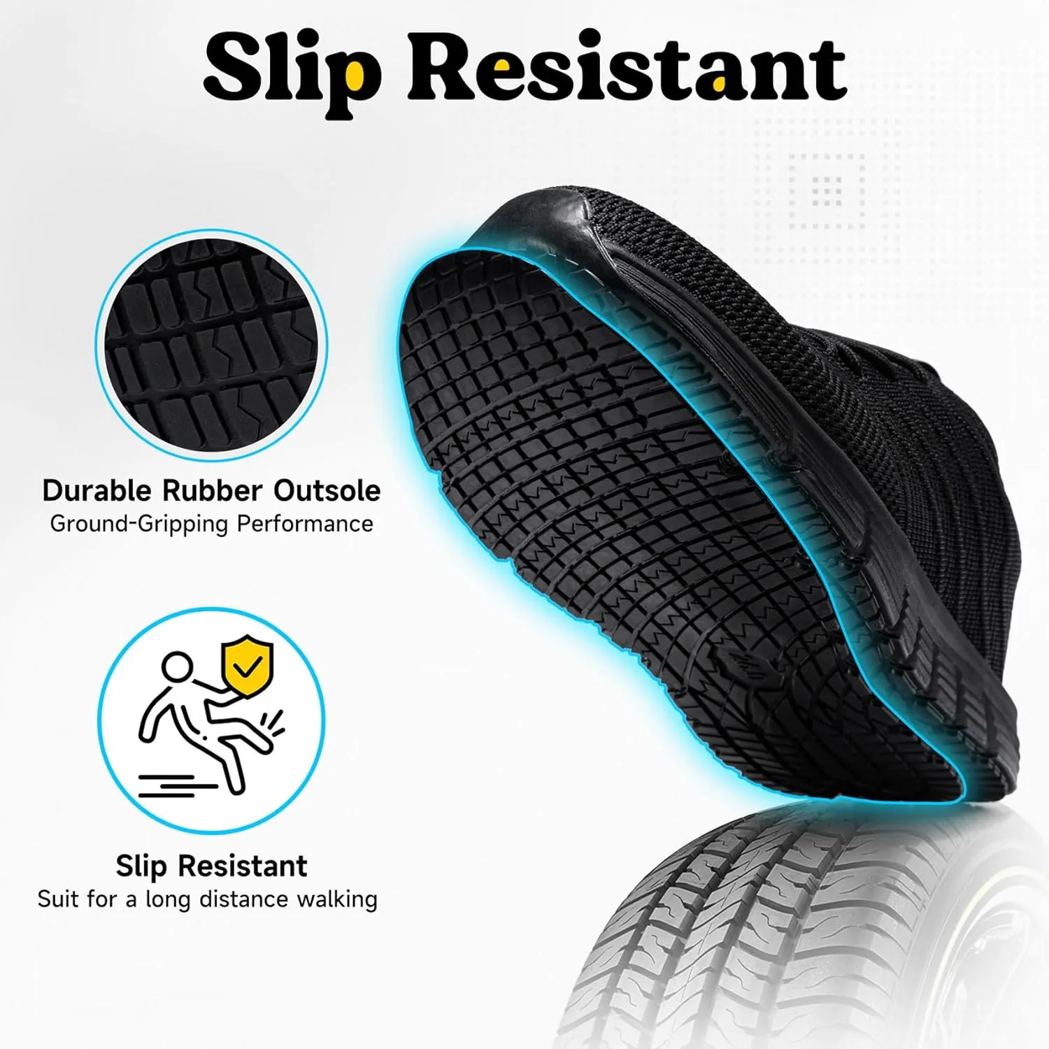 Non Slip Work Shoes for Mens Slip On Sneakers Waterproof Chef Kitchen Shoe Comfortable Slip Resistant Restaurant Footwear Hombre Zapatos de Trabajo, Black