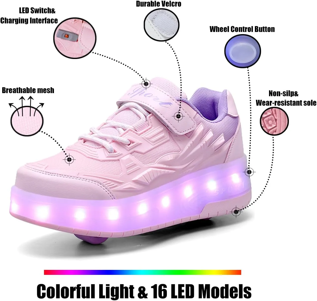 Nsasy Girls Boys Roller Shoes with LED Light Up Wheels Sneakers Kids Roller Skates Shoes for Kids for Children