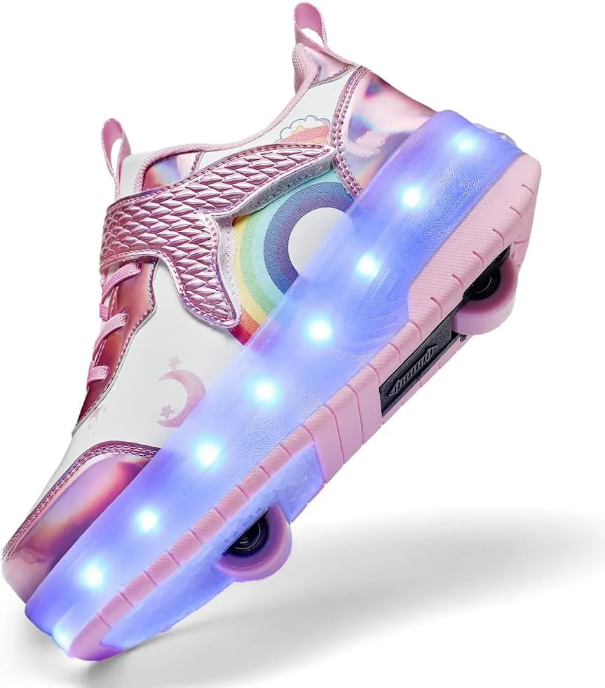 Nsasy Girls Boys Roller Shoes with LED Light Up Wheels Sneakers Kids Roller Skates Shoes for Kids for Children