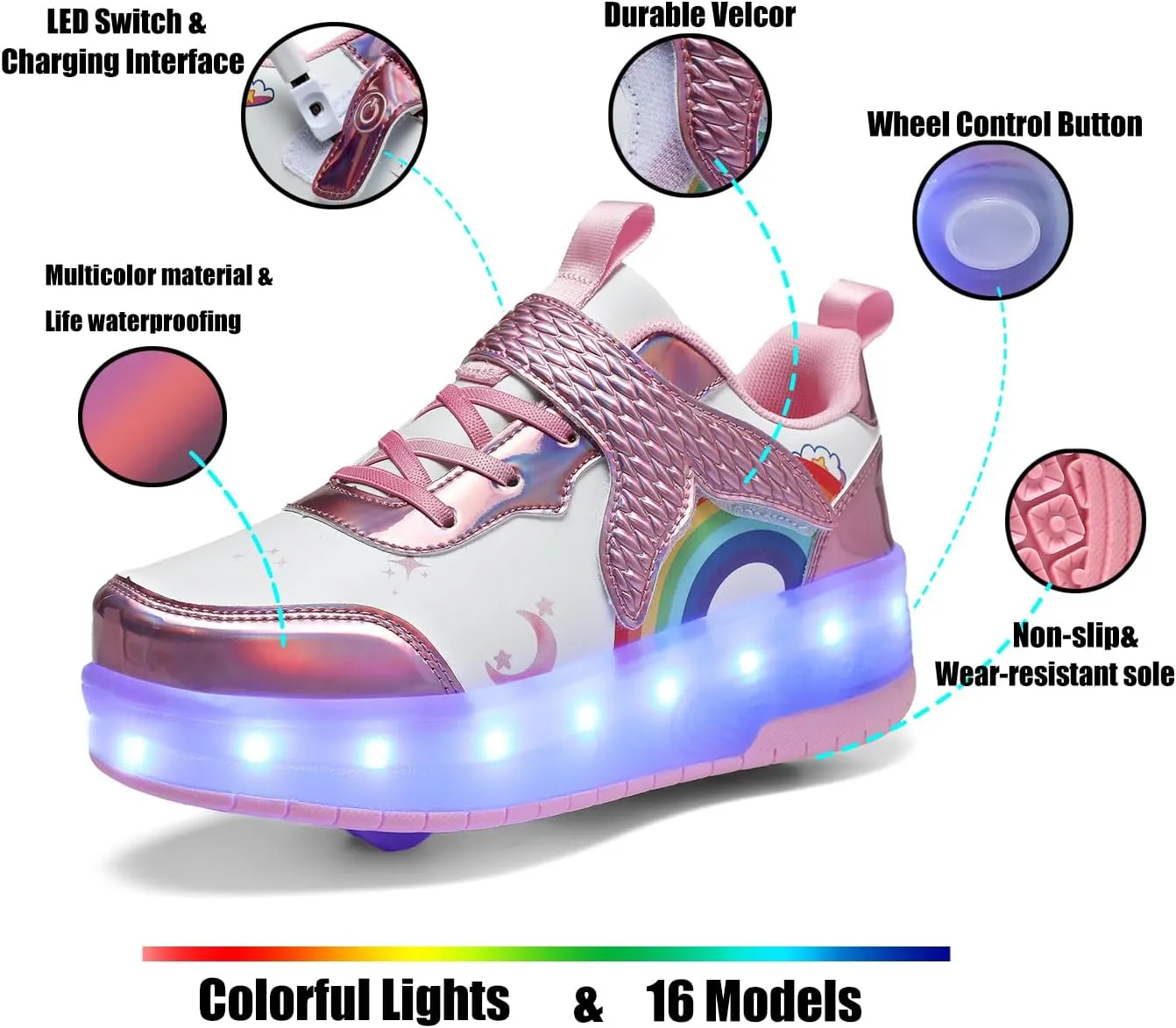 Nsasy Girls Boys Roller Shoes with LED Light Up Wheels Sneakers Kids Roller Skates Shoes for Kids for Children