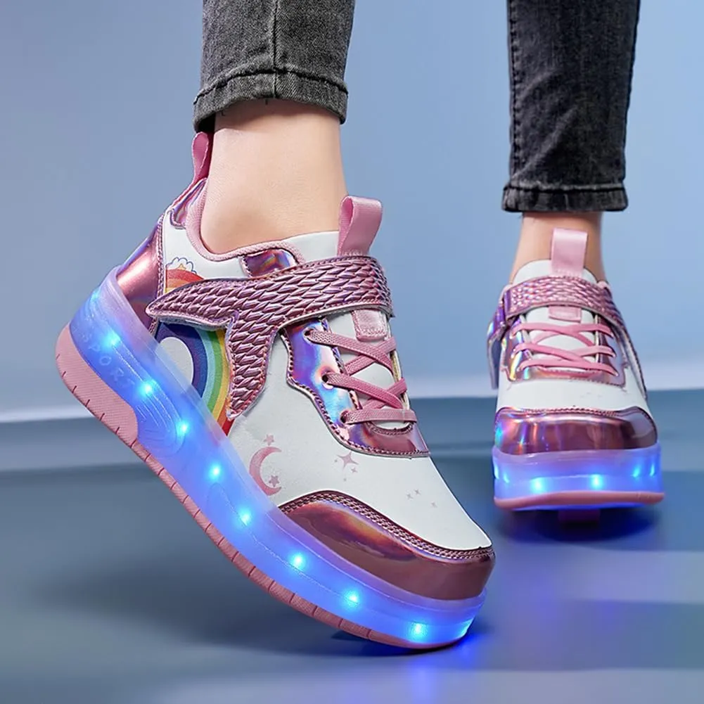 Nsasy Girls Boys Roller Shoes with LED Light Up Wheels Sneakers Kids Roller Skates Shoes for Kids for Children
