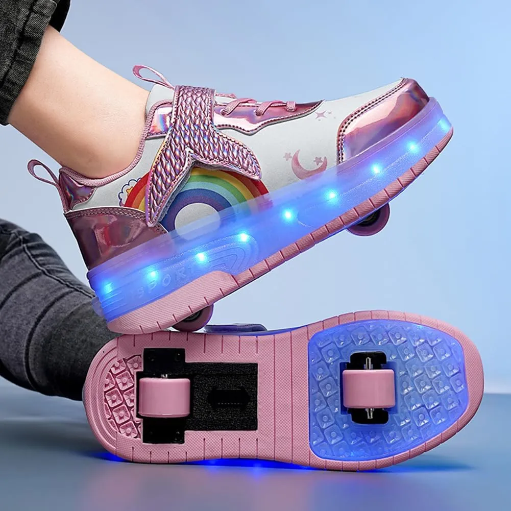 Nsasy Girls Boys Roller Shoes with LED Light Up Wheels Sneakers Kids Roller Skates Shoes for Kids for Children