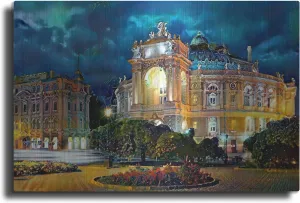 'Odessa Ukraine Opera and Ballet Theater Night' by Pedro Gavidia, Metal Wall Art, 24"x16"