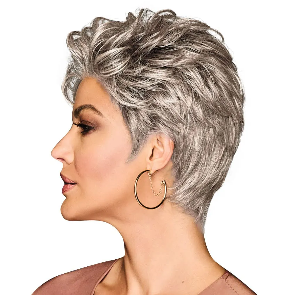 OUT THE DOOR Short And Sassy Boy Cut Wig, Shake and Go Style Designer Series by Hairuwear, Average Cap Size, GF119 Silver And Smoke