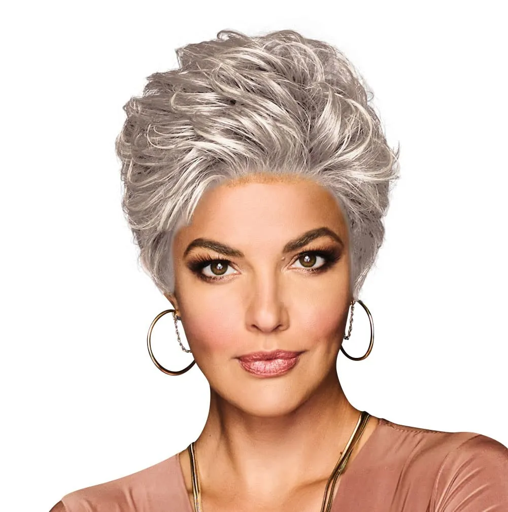OUT THE DOOR Short And Sassy Boy Cut Wig, Shake and Go Style Designer Series by Hairuwear, Average Cap Size, GF56-1001 Arctic White