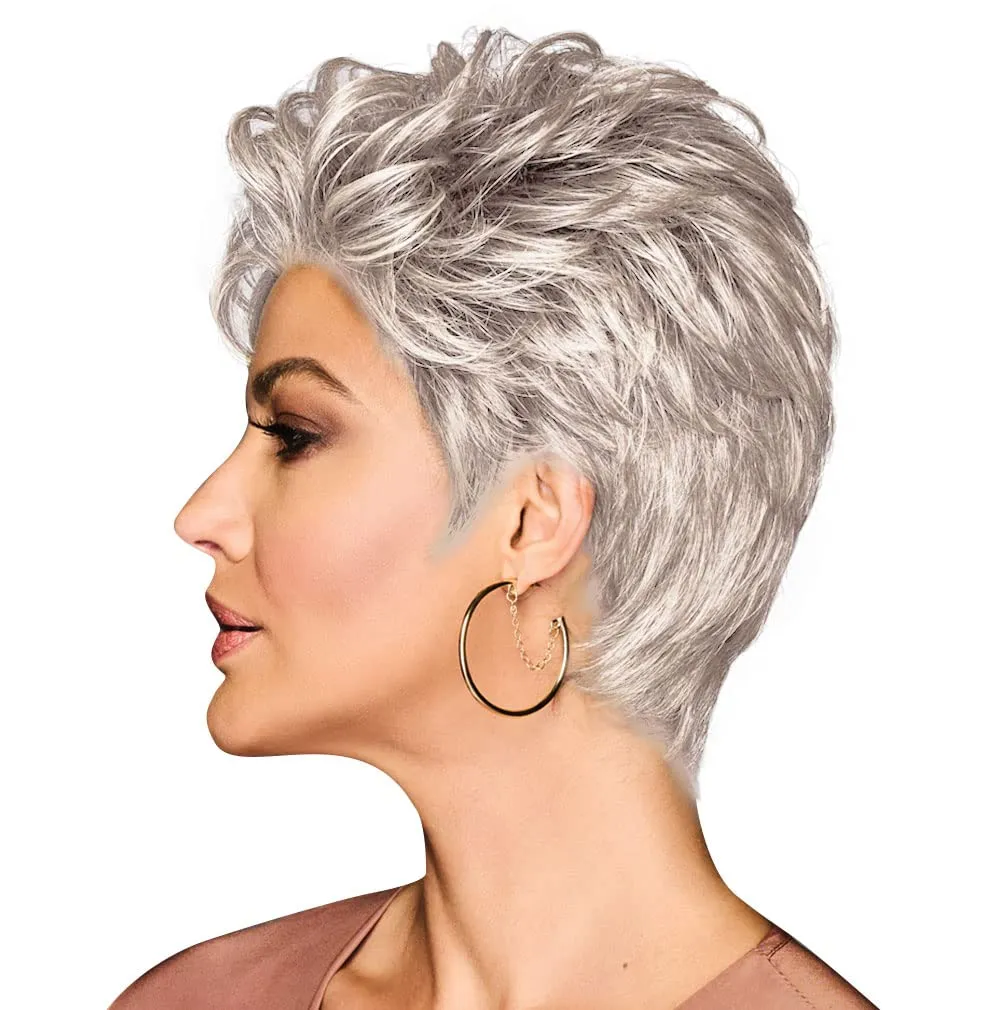 OUT THE DOOR Short And Sassy Boy Cut Wig, Shake and Go Style Designer Series by Hairuwear, Average Cap Size, GF56-1001 Arctic White