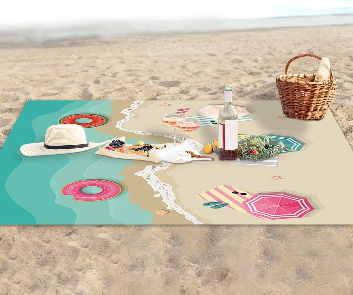 Outdoor Beach Picnic Mat - Picnic Blankets, Sand frees Beach Blanket | Foldable Outdoor Blanket with 4 Windproof Nails, Portable Extra Large Sand Proof and Waterproof Picnic Mat for Party