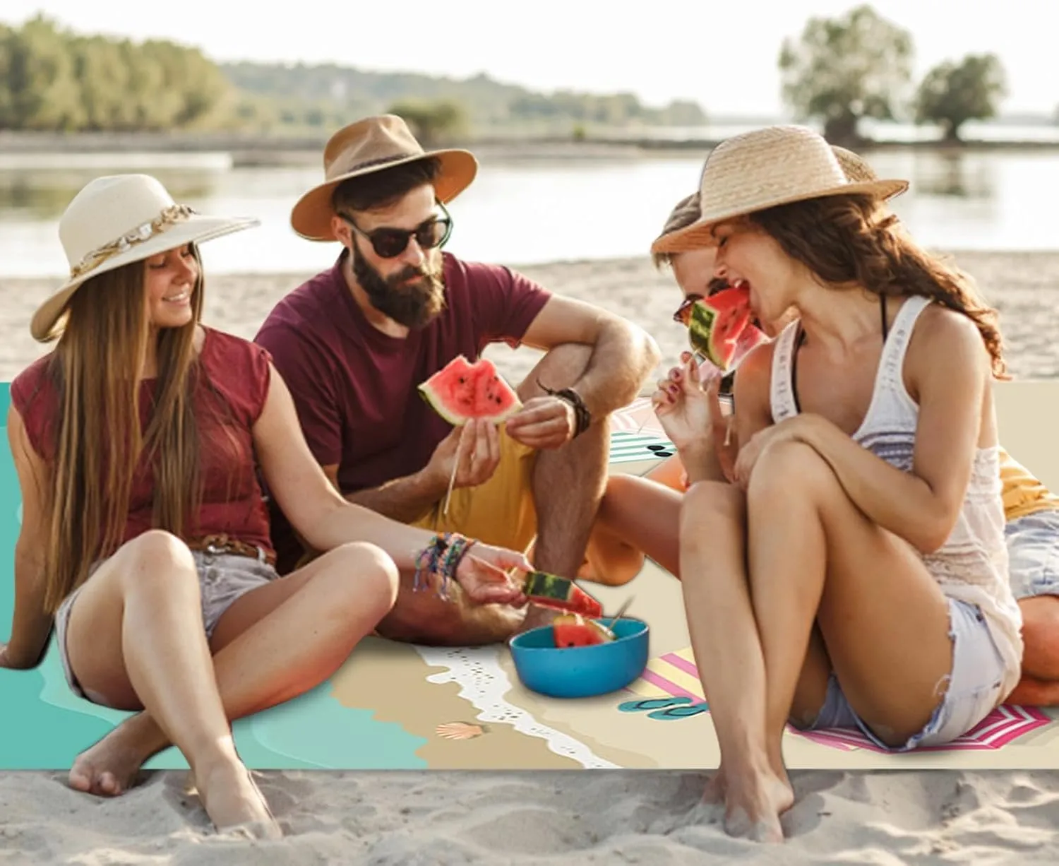 Outdoor Beach Picnic Mat - Picnic Blankets, Sand frees Beach Blanket | Foldable Outdoor Blanket with 4 Windproof Nails, Portable Extra Large Sand Proof and Waterproof Picnic Mat for Party