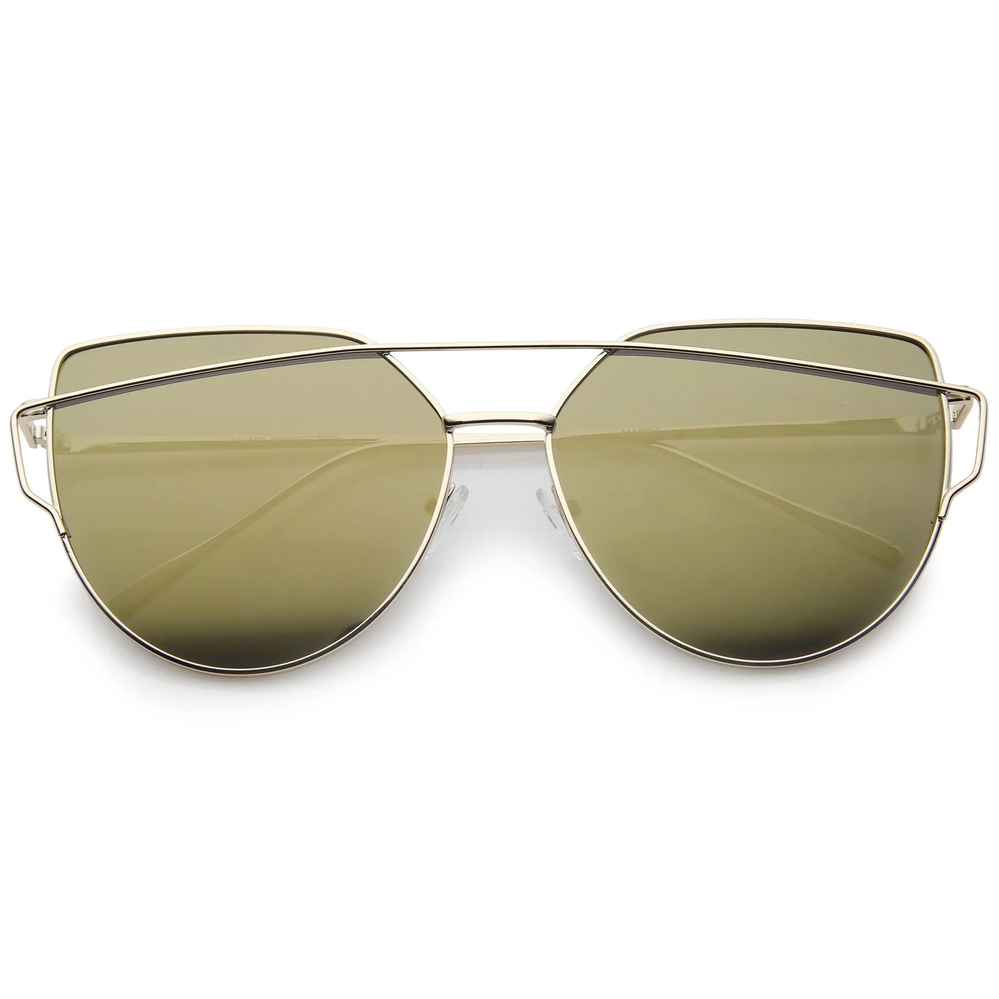 Oversize Thin Cross Brow Mirrored Flat Lens Sunglasses