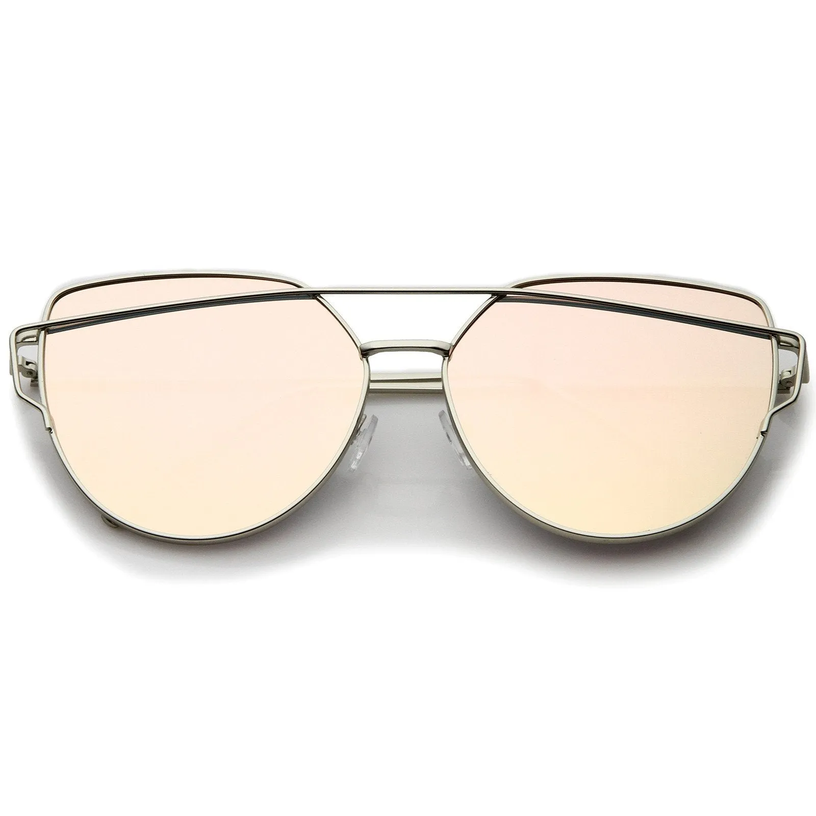 Oversize Thin Cross Brow Mirrored Flat Lens Sunglasses