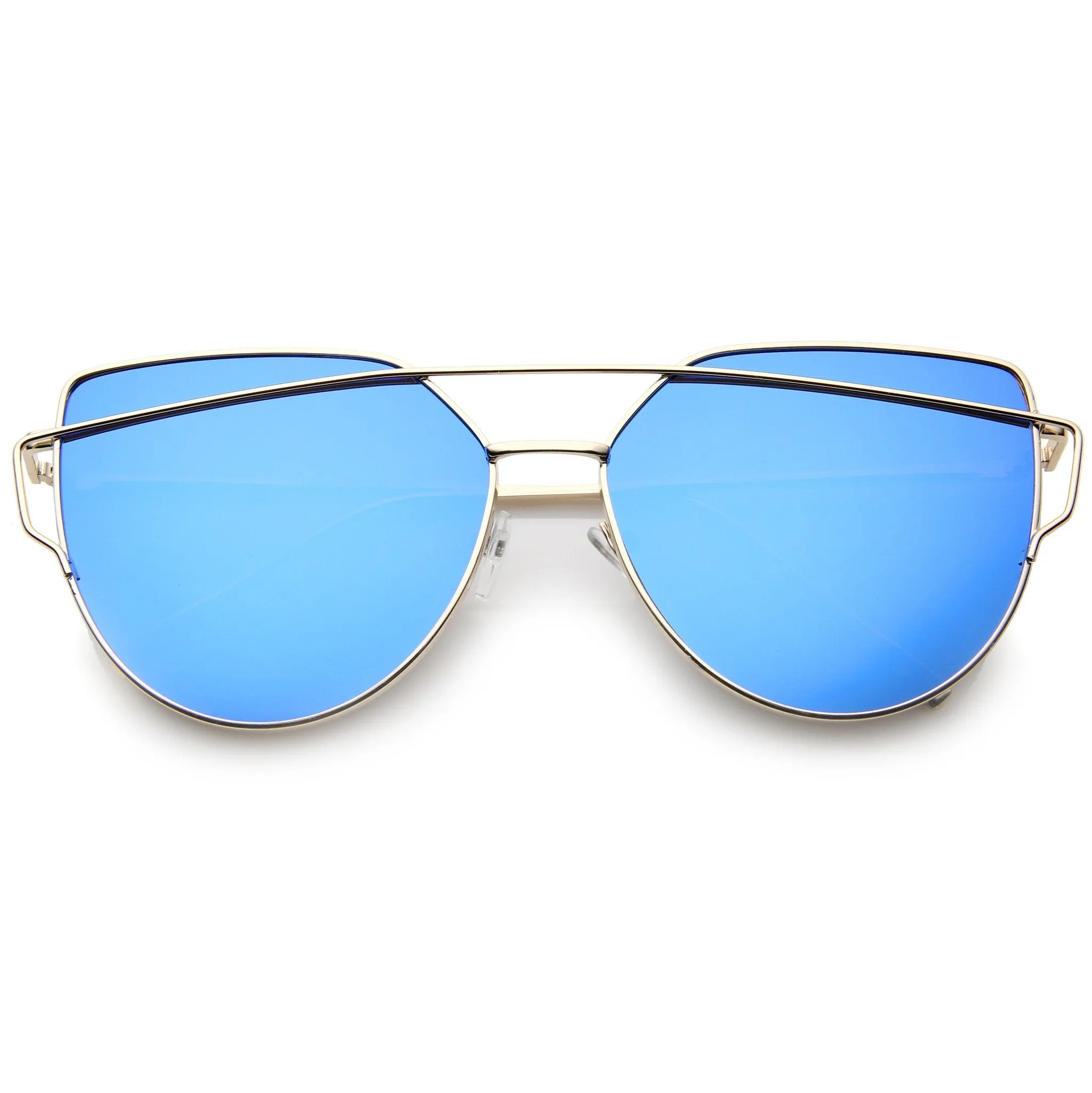 Oversize Thin Cross Brow Mirrored Flat Lens Sunglasses