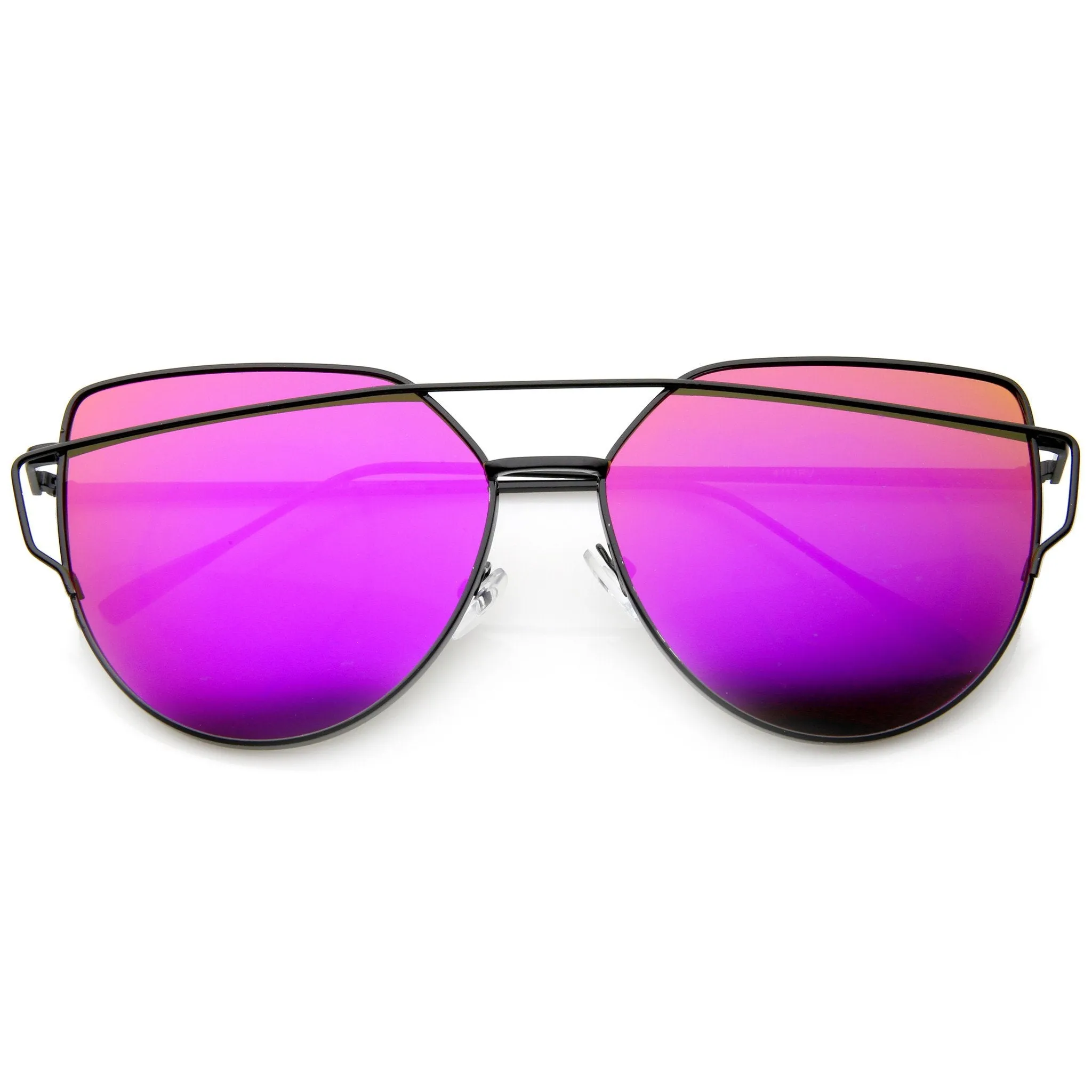 Oversize Thin Cross Brow Mirrored Flat Lens Sunglasses