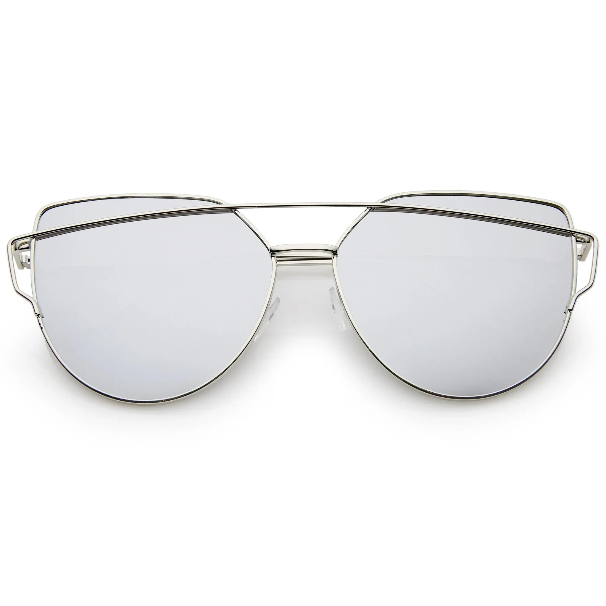 Oversize Thin Cross Brow Mirrored Flat Lens Sunglasses