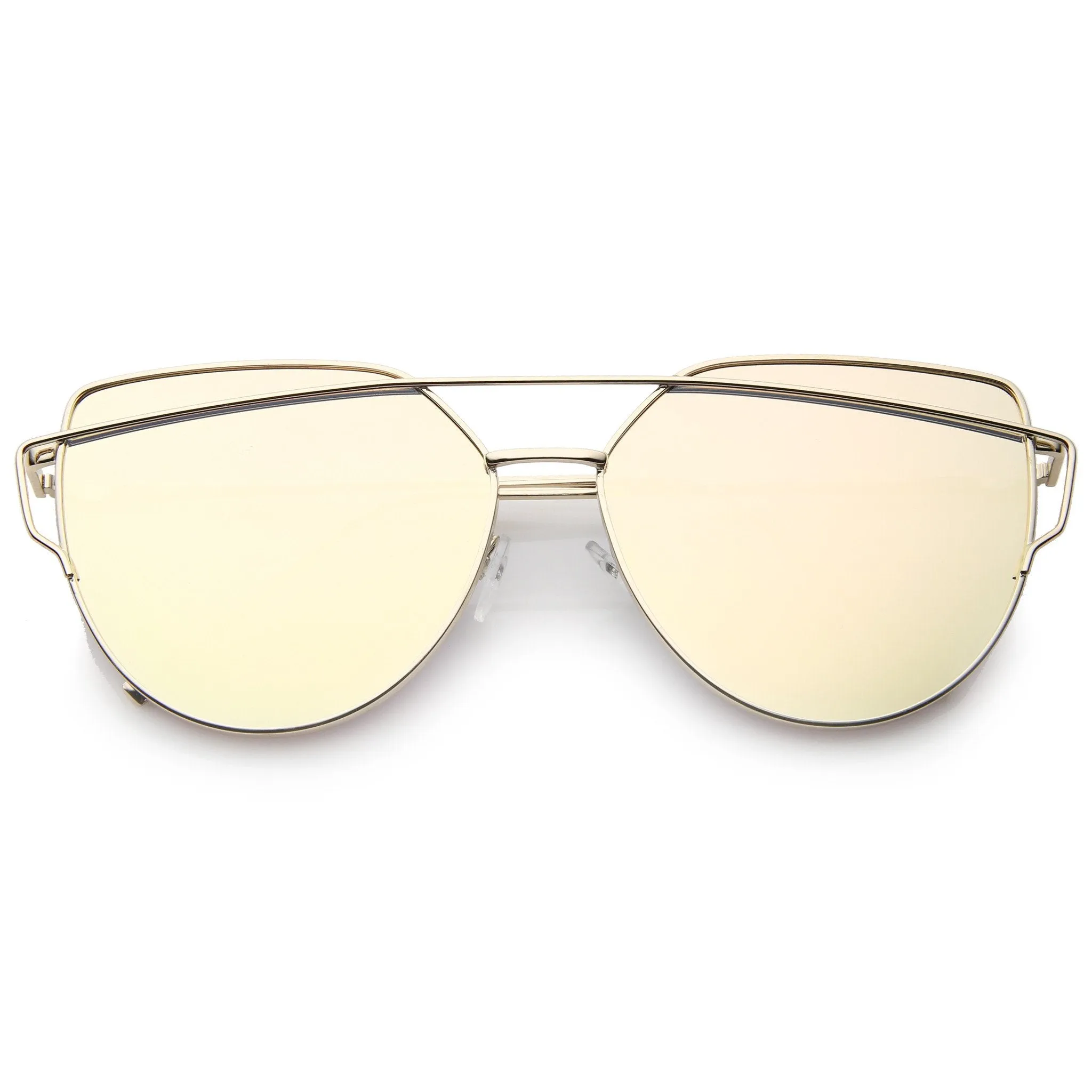 Oversize Thin Cross Brow Mirrored Flat Lens Sunglasses