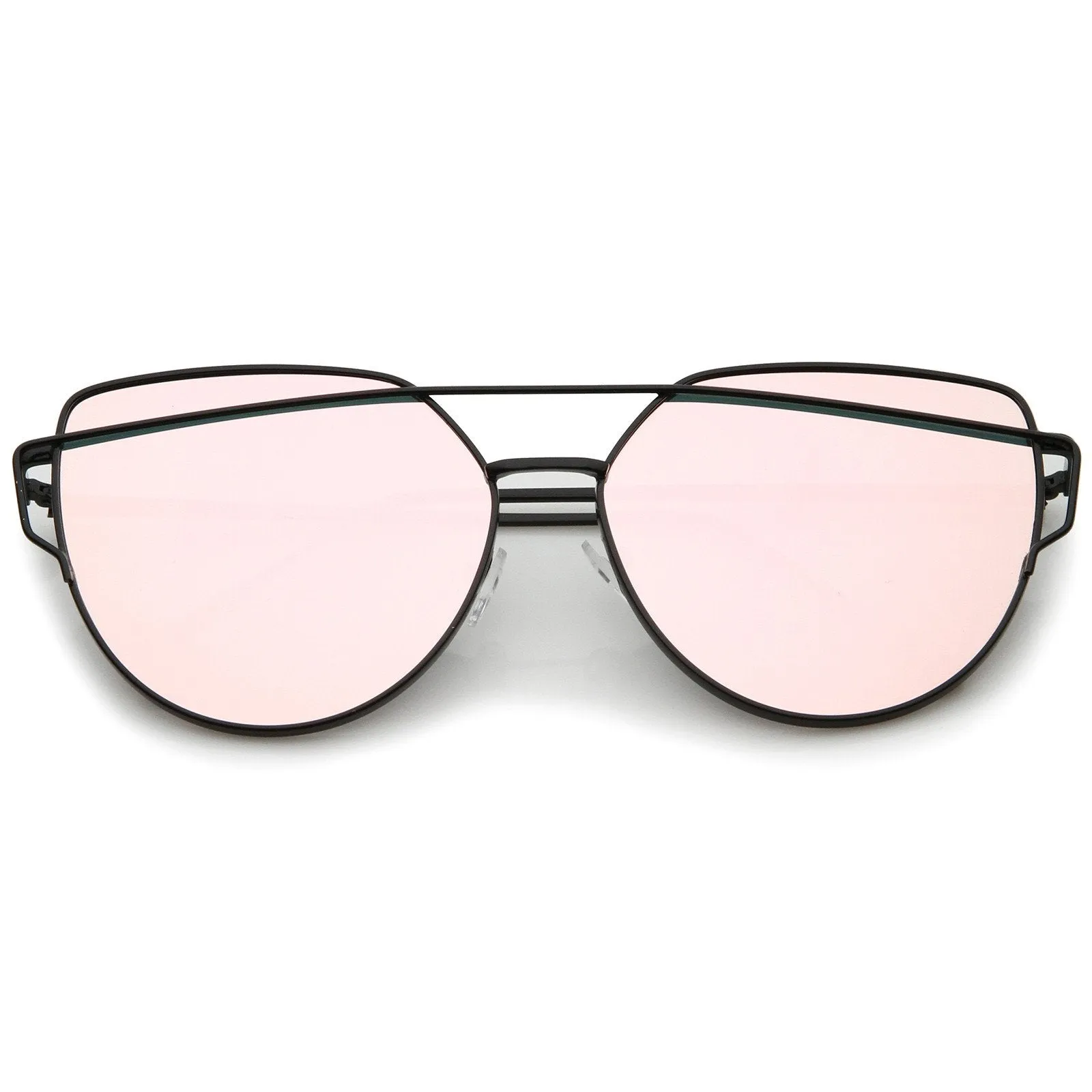 Oversize Thin Cross Brow Mirrored Flat Lens Sunglasses
