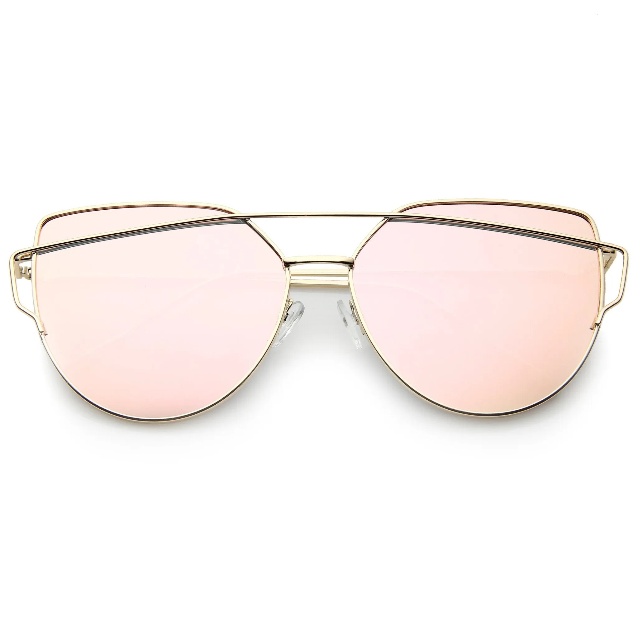 Oversize Thin Cross Brow Mirrored Flat Lens Sunglasses