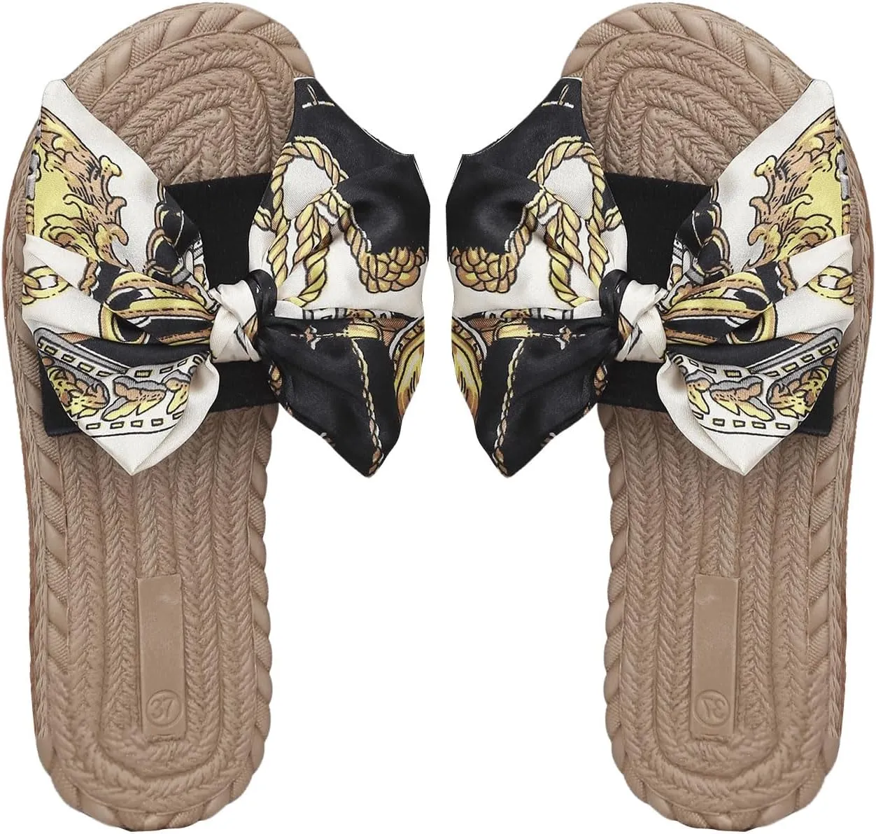 OYOANGLE Women's Bow Decor Slide Sandals Outdoor Flat Sandals Vacation Summer Open Toe Single Band Slip on Slide Sandal