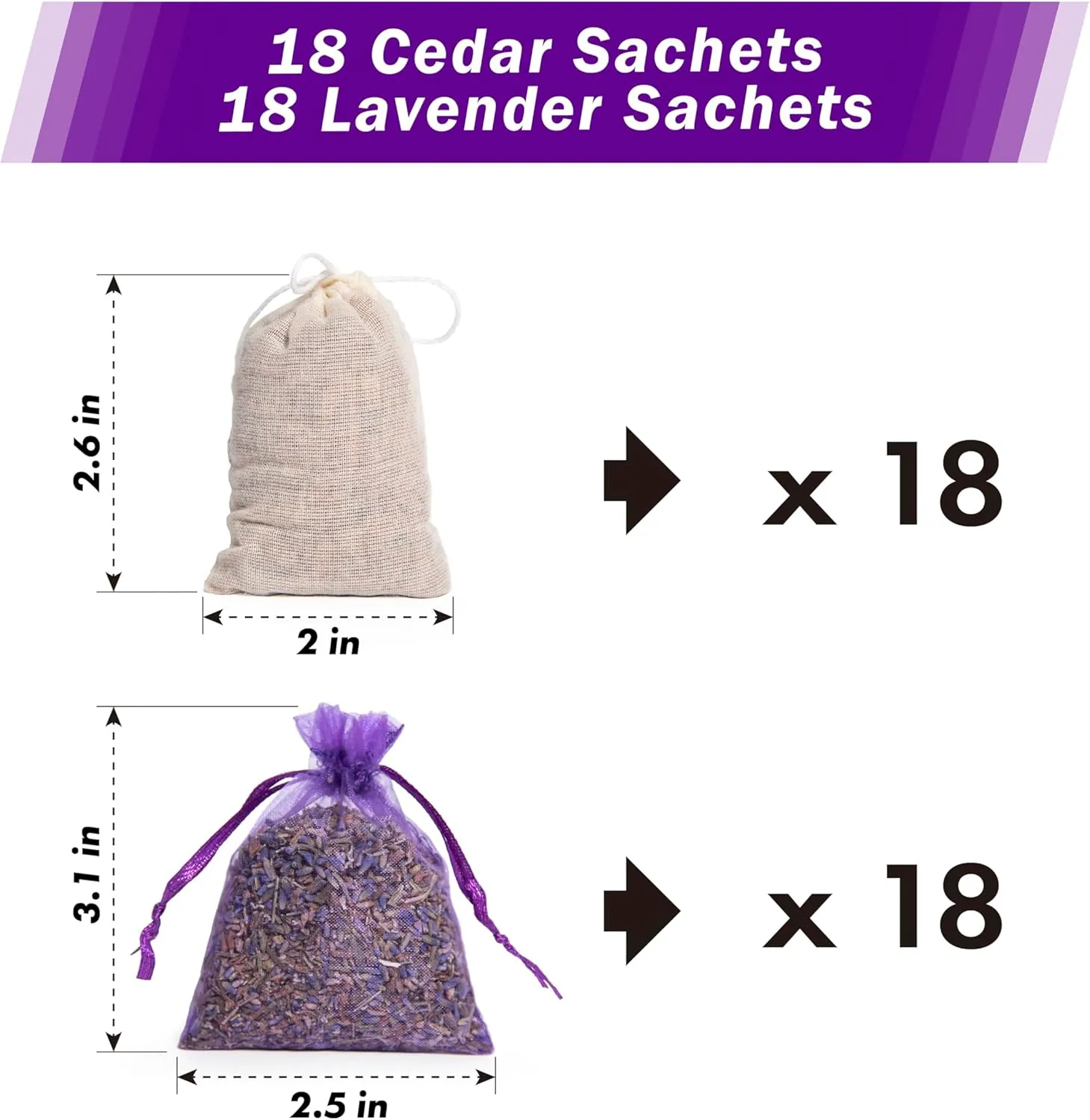 Pack of 36 Cedar Chips and Lavender Sachets (18 Lavender Sachets, 18 Cedar Sachets) - Home Fragrance Sachet for Drawers and Closets, LV-F-LC-2