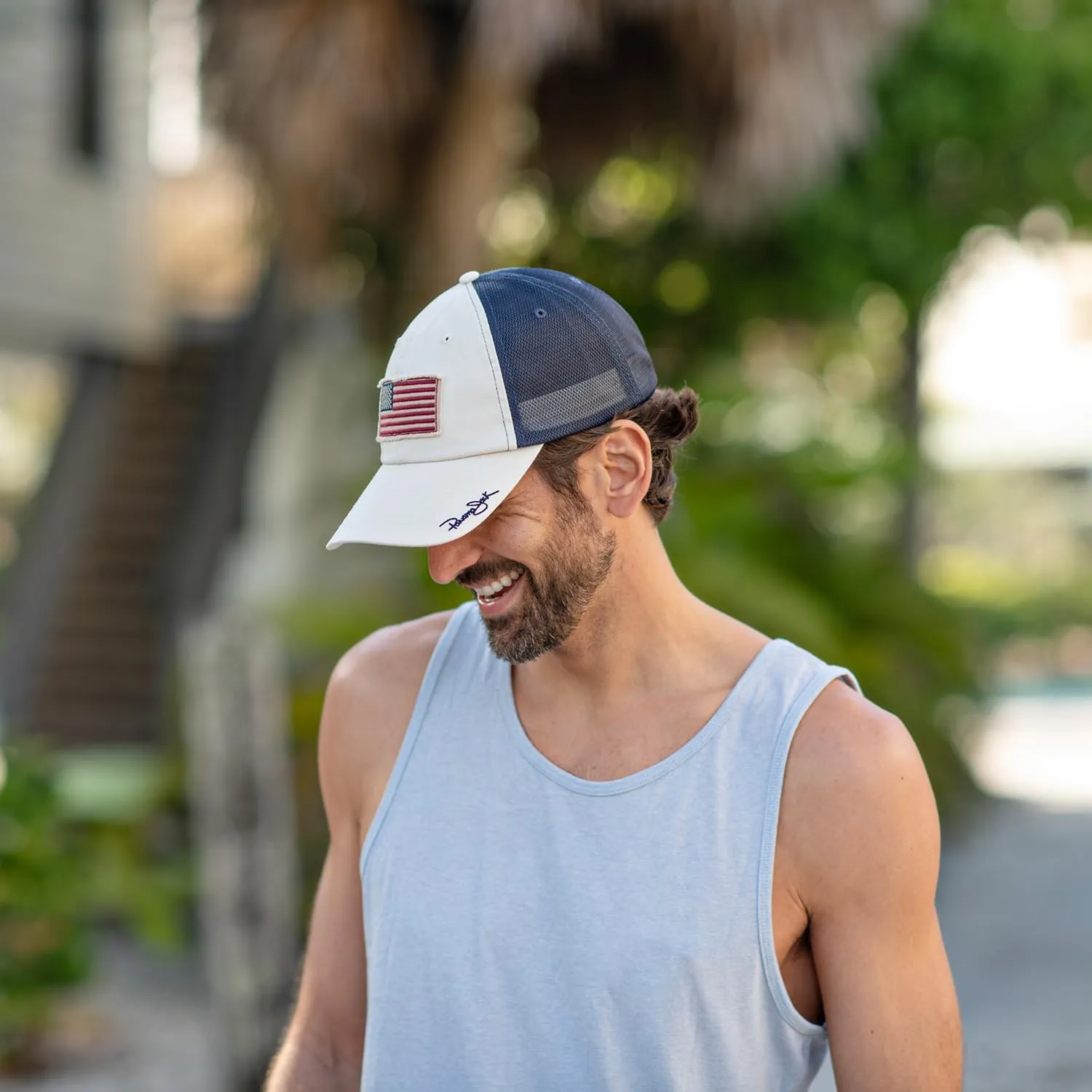 Panama Jack USA Baseball Cap - Lightweight, American Flag Patch, Mesh Backing, 3" Wide Bill Brim, T-Slide Closure