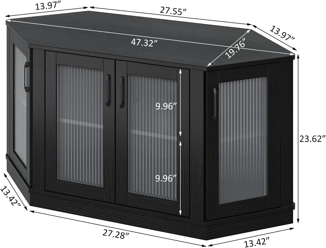 Panana Corner TV Stand - 47 Inch Media Console with 4 Doors and Shelves, Living Room Storage Entertainment Center for TVs up to 51 Inch (Black)