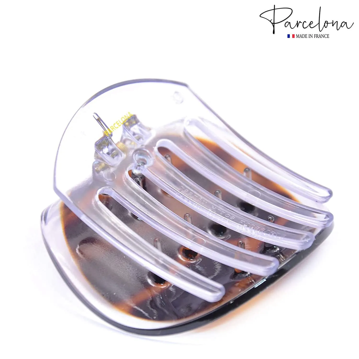 Parcelona France Onde Crystal Brown Tortoise Shell Celluloid Side Slide in Secure Grip Duck Fine Hair Claw for Yoga -2 3/4 Inch