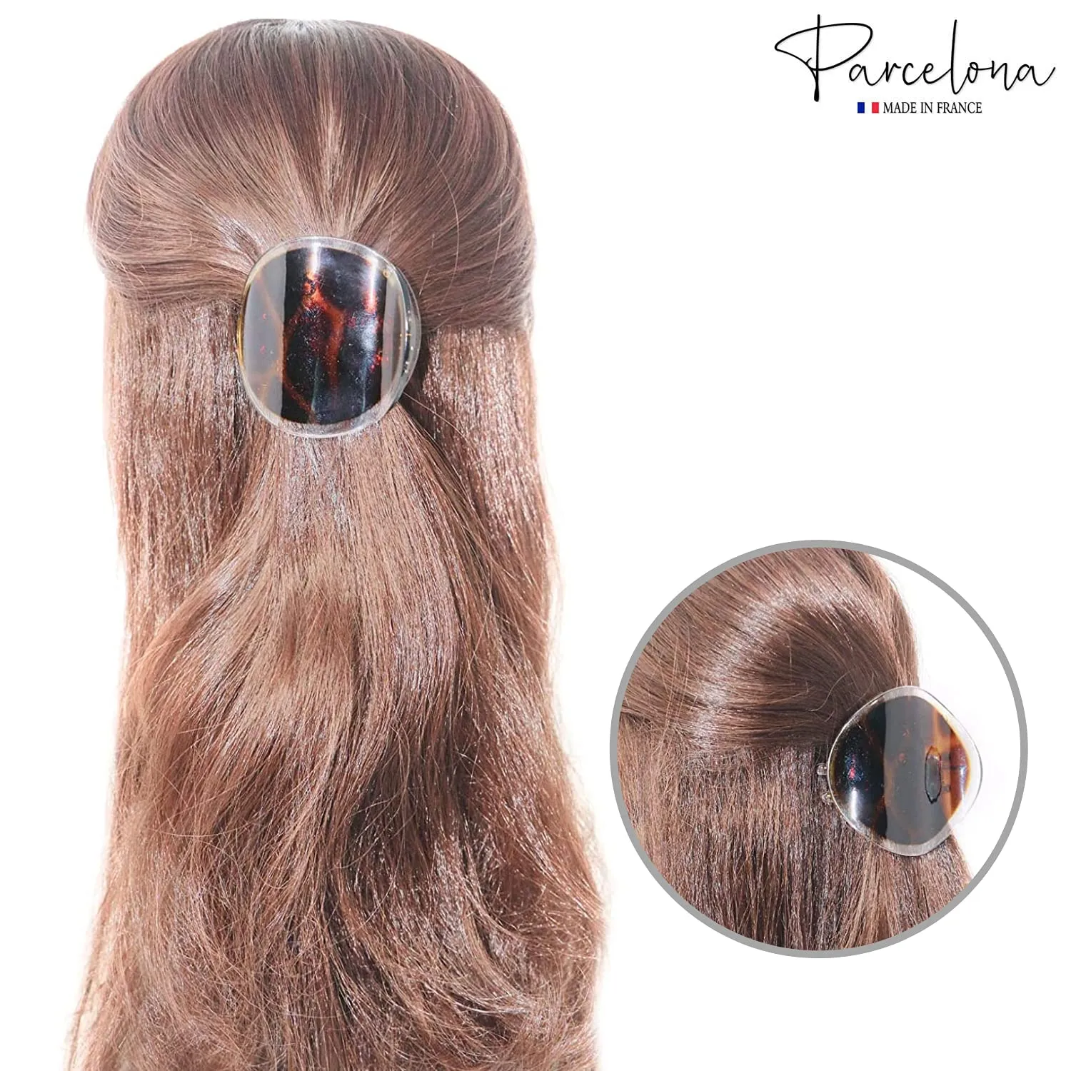 Parcelona France Onde Crystal Brown Tortoise Shell Celluloid Side Slide in Secure Grip Duck Fine Hair Claw for Yoga -2 3/4 Inch