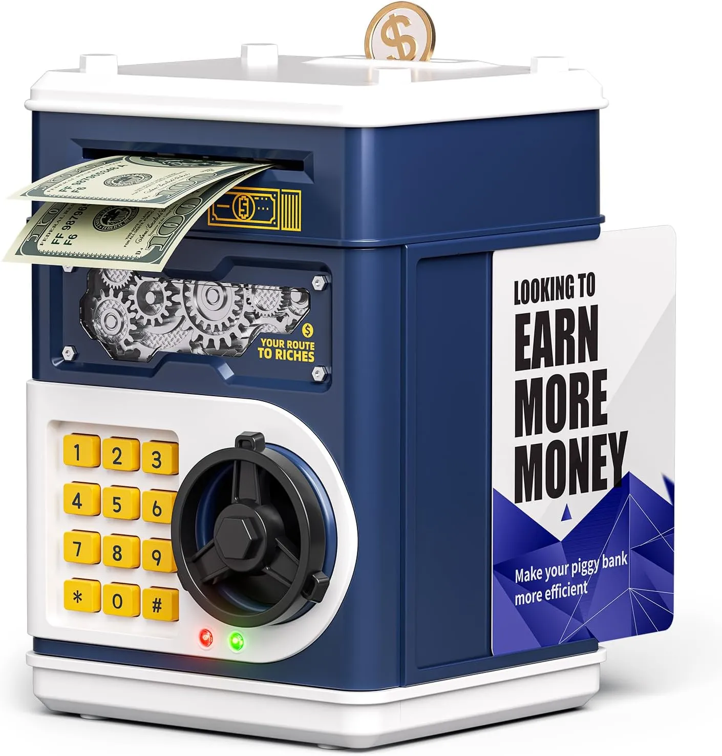 Password-Protected Electronic Piggy Bank Safe for Kids Ages 5-13, Cash Coin Bank with Saving Record Cards & ATM-Style Money Slot, Money Saving Box Toy for Boys and Girls
