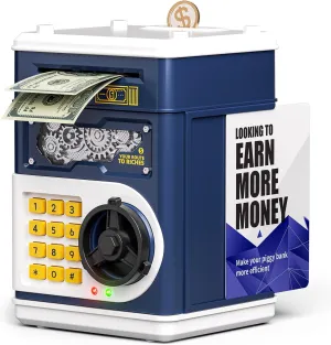Password-Protected Electronic Piggy Bank Safe for Kids Ages 5-13, Cash Coin Bank with Saving Record Cards & ATM-Style Money Slot, Money Saving Box Toy for Boys and Girls