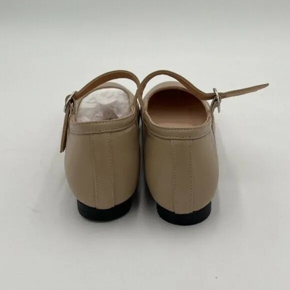 Pazzion Nude Comfortable Squared Toe Mary Jane Flats Easy Strap Buckled Shoes