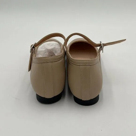 Pazzion Nude Comfortable Squared Toe Mary Jane Flats Easy Strap Buckled Shoes