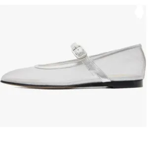 Pazzion Silver Mesh Squared Toe Mary Jane Easy Strap Buckled Slip On Ballet Flat