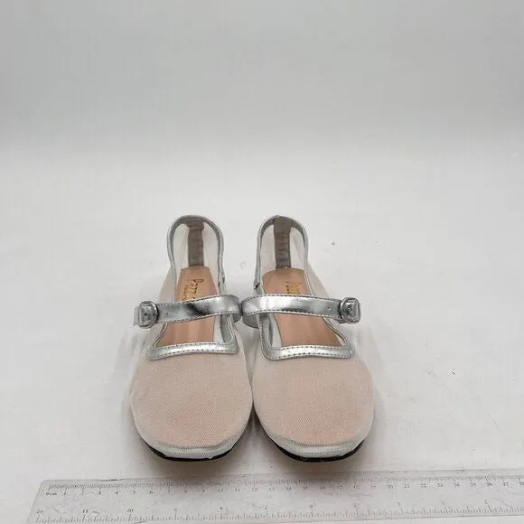 Pazzion Silver Mesh Squared Toe Mary Jane Easy Strap Buckled Slip On Ballet Flat