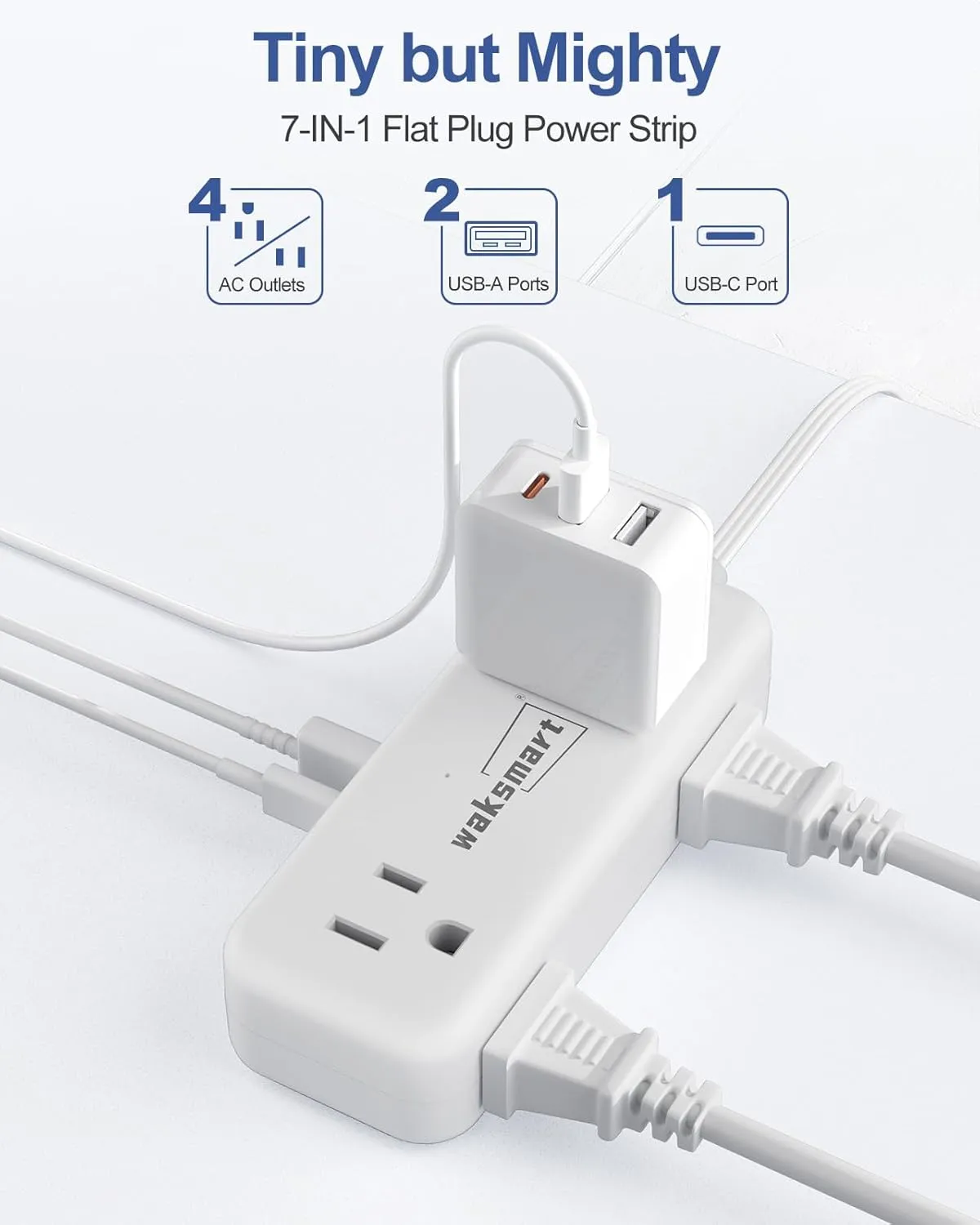 PD20W Flat Plug Power Strip -3 Ft Flat Plug Extension Cord with 4 AC Outlets 3 Quick Charging USB Ports, Flat Outlet Wall Plug Compact for College Dorm, Travel, Home, Office Desk Accessories