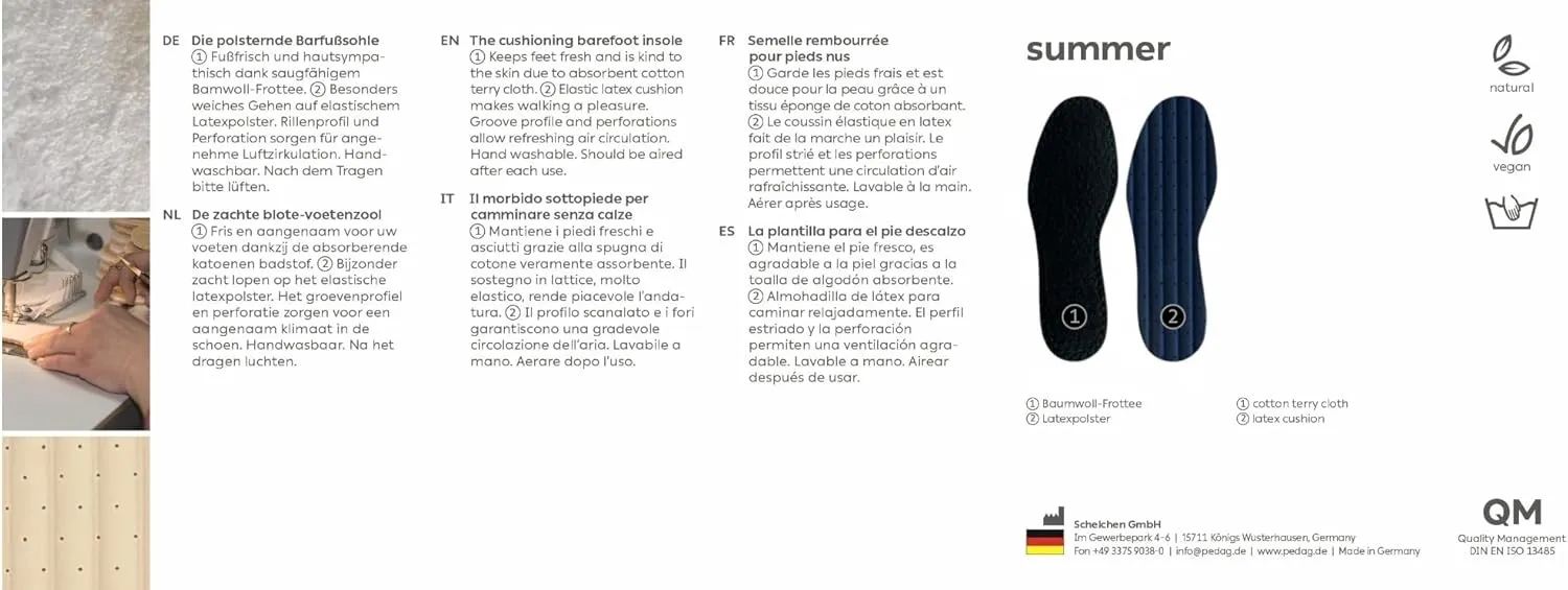 Pedag Summer | Terry Cotton Sockless Insoles | Barefoot Insert | Handmade in Germany | Absorbs Sweat & Controls Odor | Wear Without Socks | Washable | US Women 8/ Men 5/ EU 38 | Black | 3 Pair