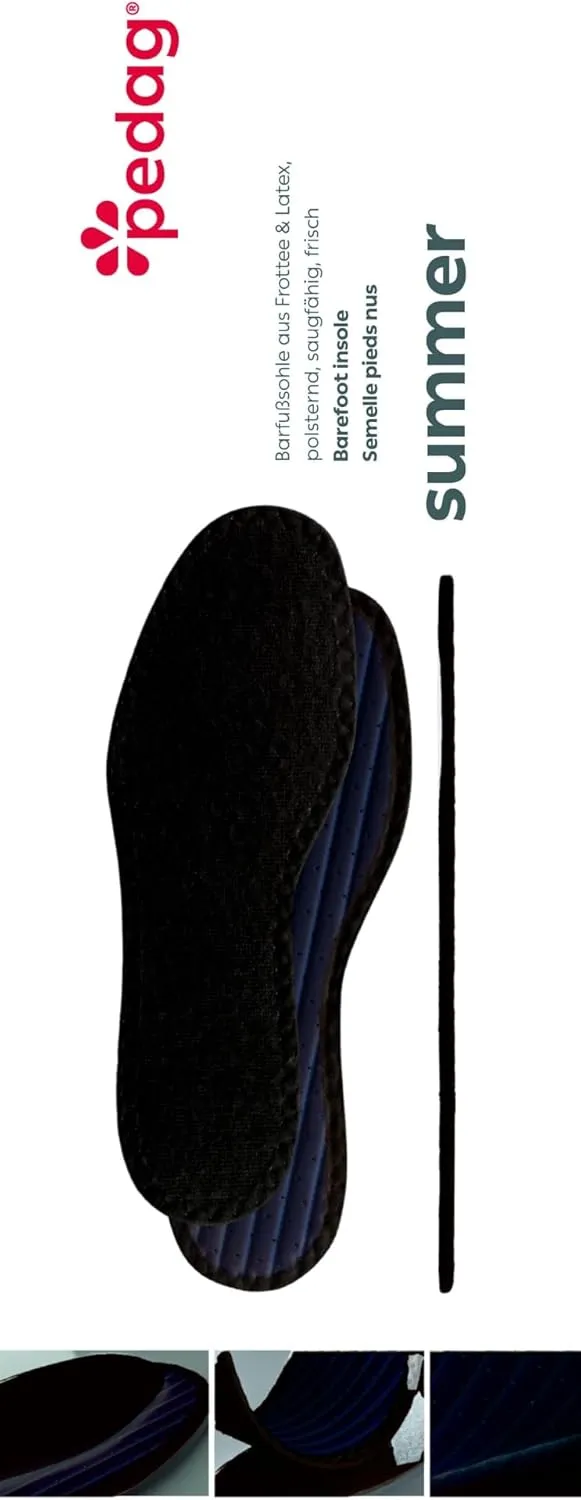 Pedag Summer | Terry Cotton Sockless Insoles | Barefoot Insert | Handmade in Germany | Absorbs Sweat & Controls Odor | Wear Without Socks | Washable | US Women 8/ Men 5/ EU 38 | Black | 3 Pair