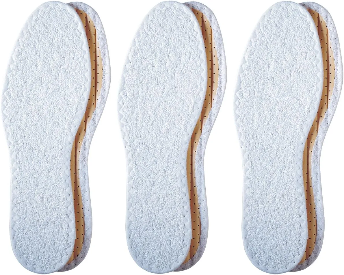 Pedag Summer | Terry Cotton Sockless Insoles | Barefoot Inserts | Handmade in Germany | Absorbs Sweat & Controls Odor | Wear Without Socks | Washable | US Women 8/ Men 5/ EU 38 | White | 3 Pair